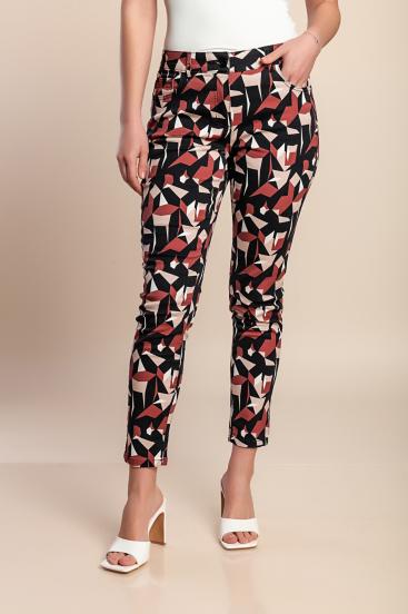 Pantaloni in cotone taglie forti con stampa, bordeaux