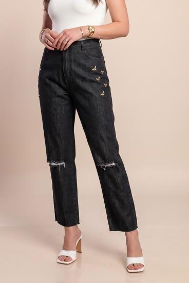Jeans 7/8 con spacchi, neri