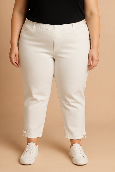 Pantaloni in cotone taglie forti, bianchi