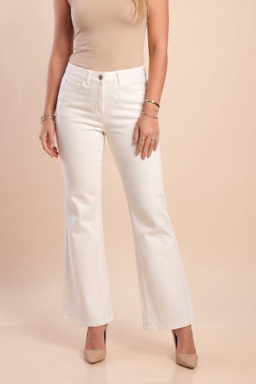 Pantaloni a zampa di cotone, crema