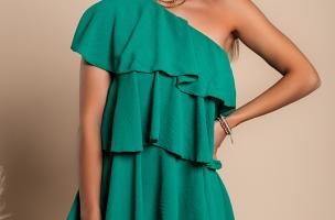 Elegante mini abito con balze Liona, verde