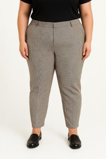 Pantaloni taglie forti con stampa a quadri, marroni