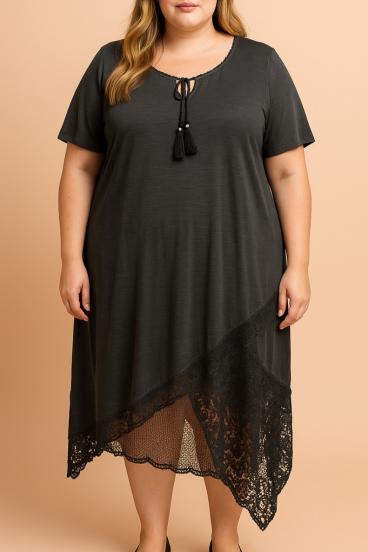 Abito taglie forti con pizzo, grigio