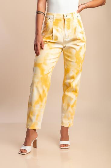 Pantaloni in cotone a vita alta, gialli