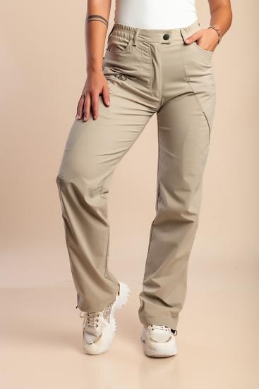 Pantaloni taglie forti con vita elastica, beige