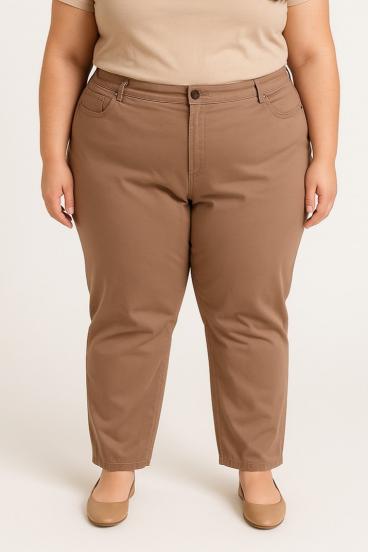 Pantaloni in cotone taglie forti, cammello