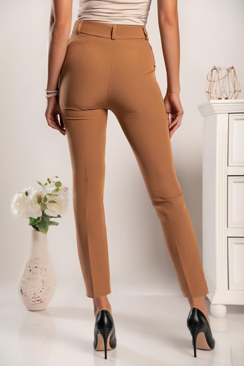 Elegante pantalone lungo a vita alta Amposta, colore cammello