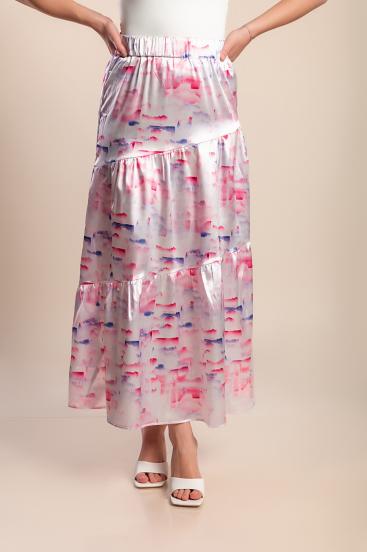 Gonna lunga con stampa, rosa