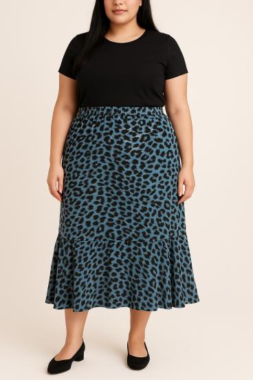 Gonna leopardata taglie forti, blu