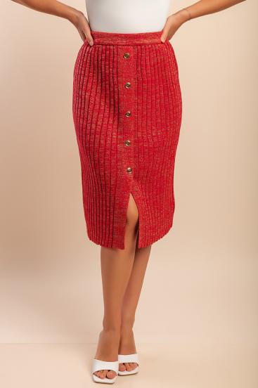 Gonna in cotone con bottoni, rossa