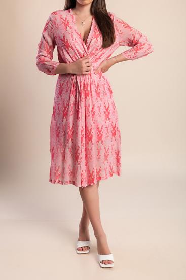 Elegante abito midi con stampa, rosa
