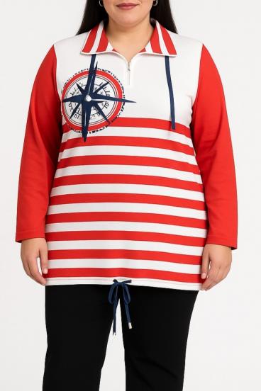 Top taglia forte con stampa nautica, rosso