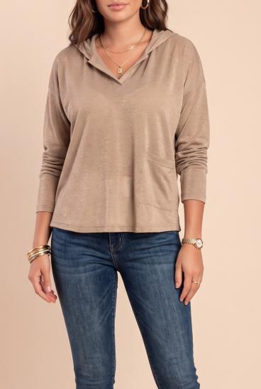 Top taglia forte con tasca, beige