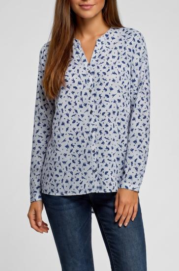 Blusa stampata taglie forti, azzurra
