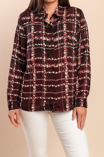 Camicia taglie forti con stampa a quadri, bordeaux