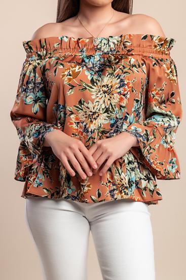 Camicetta con stampa floreale, marrone