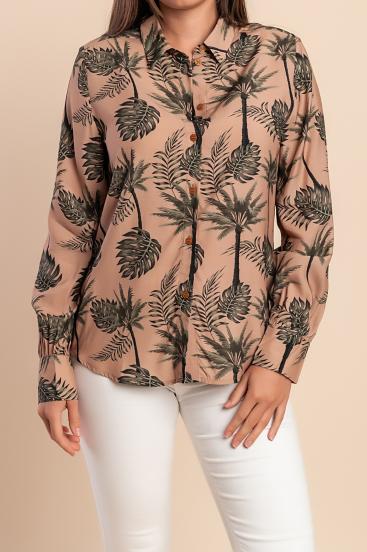 Blusa taglia forte con stampa, beige