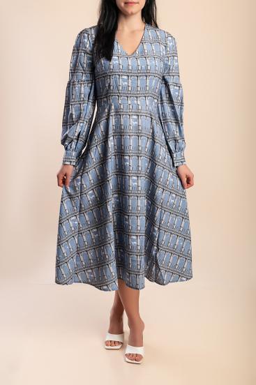 Abito midi con stampa, blu