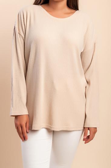 Top girocollo taglie forti, beige