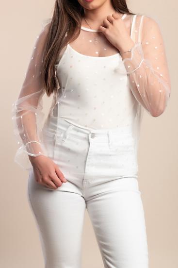 Camicia a maniche lunghe trasparente taglie forti, bianca
