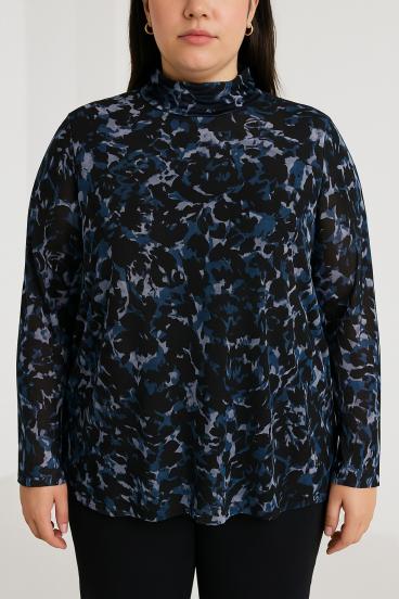 Blusa stampata taglie forti, nera