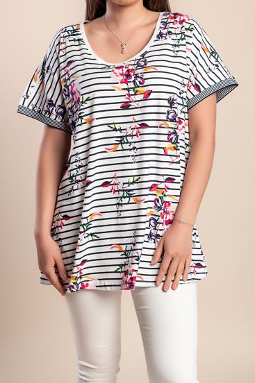 T-shirt con stampa a righe taglie forti, bianca