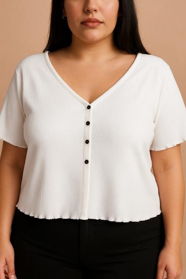 Camicia in cotone con bottoni, taglia comoda, bianca