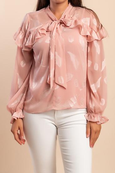 Blusa con volant, rosa chiaro