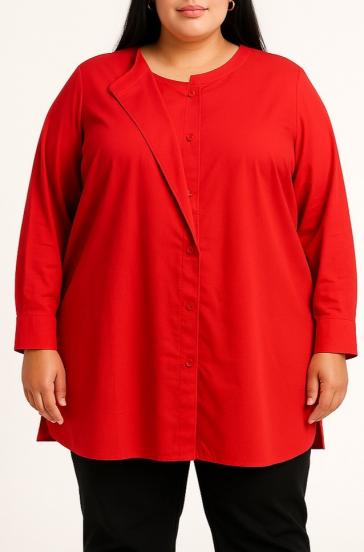 Blusa in cotone taglie forti con bottoni, rossa