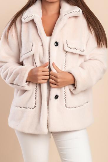 Cappotto corto taglia forte, crema