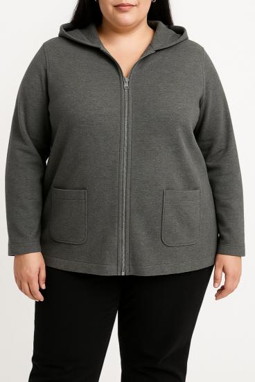 Giacca con zip taglie forti, grigia