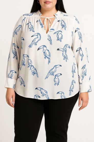 Blusa taglia forte con stampa, bianca