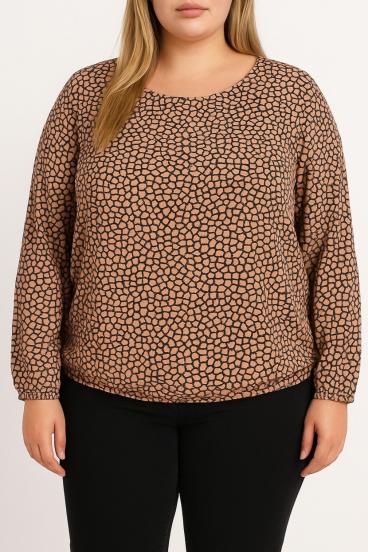 Blusa taglia forte con stampa, albicocca