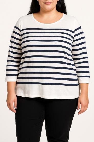 Top a righe taglia forte, bianco
