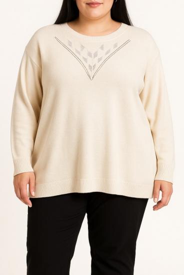 Maglione taglia forte con dettaglio decorativo, beige