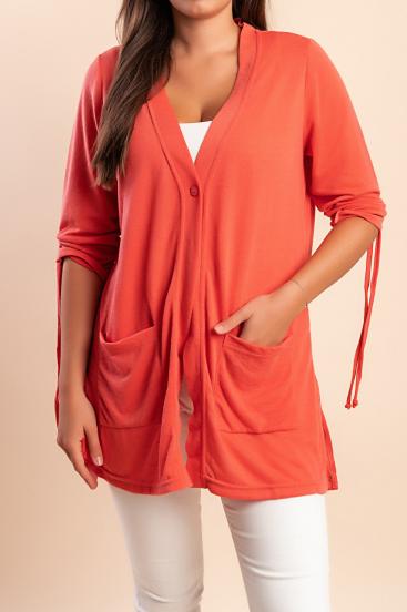 Cardigan taglia forte con bottoni, corallo