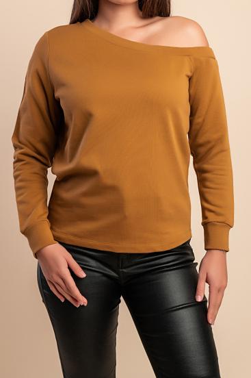 Top in cotone con scollo asimmetrico, marrone