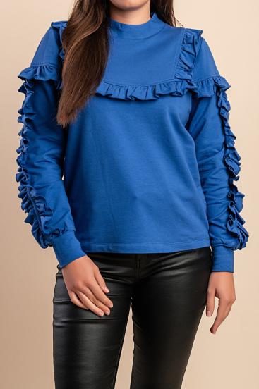 Blusa di cotone con volant, blu
