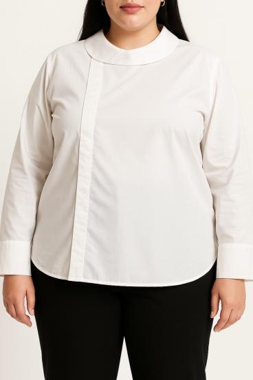 Blusa in cotone taglie forti, bianca