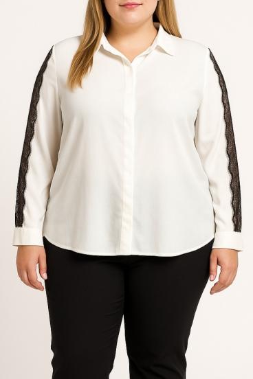 Blusa taglia forte con pizzo, bianca