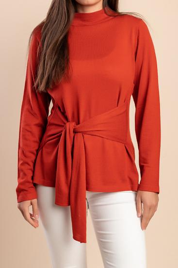 Maglione taglia grande lavorato a maglia con nodo decorativo, mattone