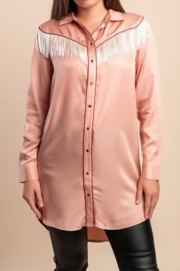 Blusa lunga con frange, rosa chiaro