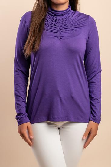 Camicia in viscosa taglia forte con collo alto, viola