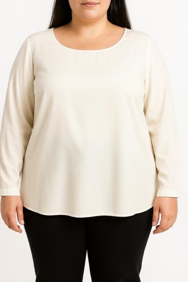 Blusa taglia forte con scollo rotondo, bianca