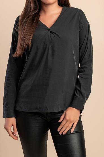 Blusa con scollo a "V", nera