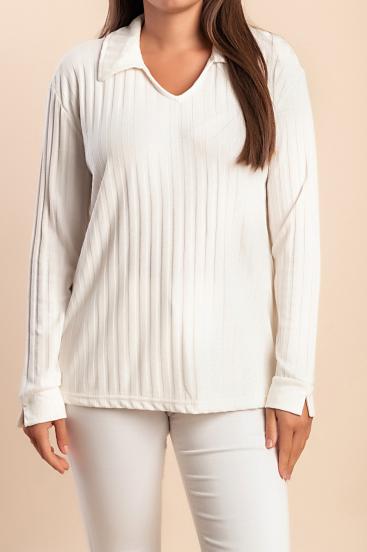 Top taglia forte con colletto, bianco
