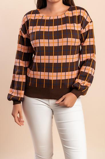 Maglione a quadri, marrone