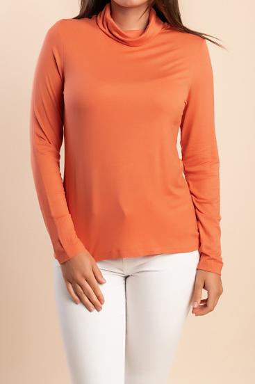 Top in viscosa taglia forte con collo alto, arancione