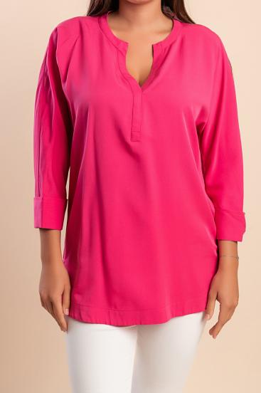 Blusa con scollo a "V", fucsia