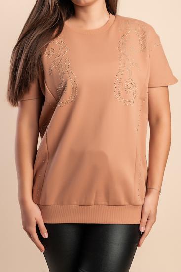 Top in cotone con dettaglio decorativo, cammello